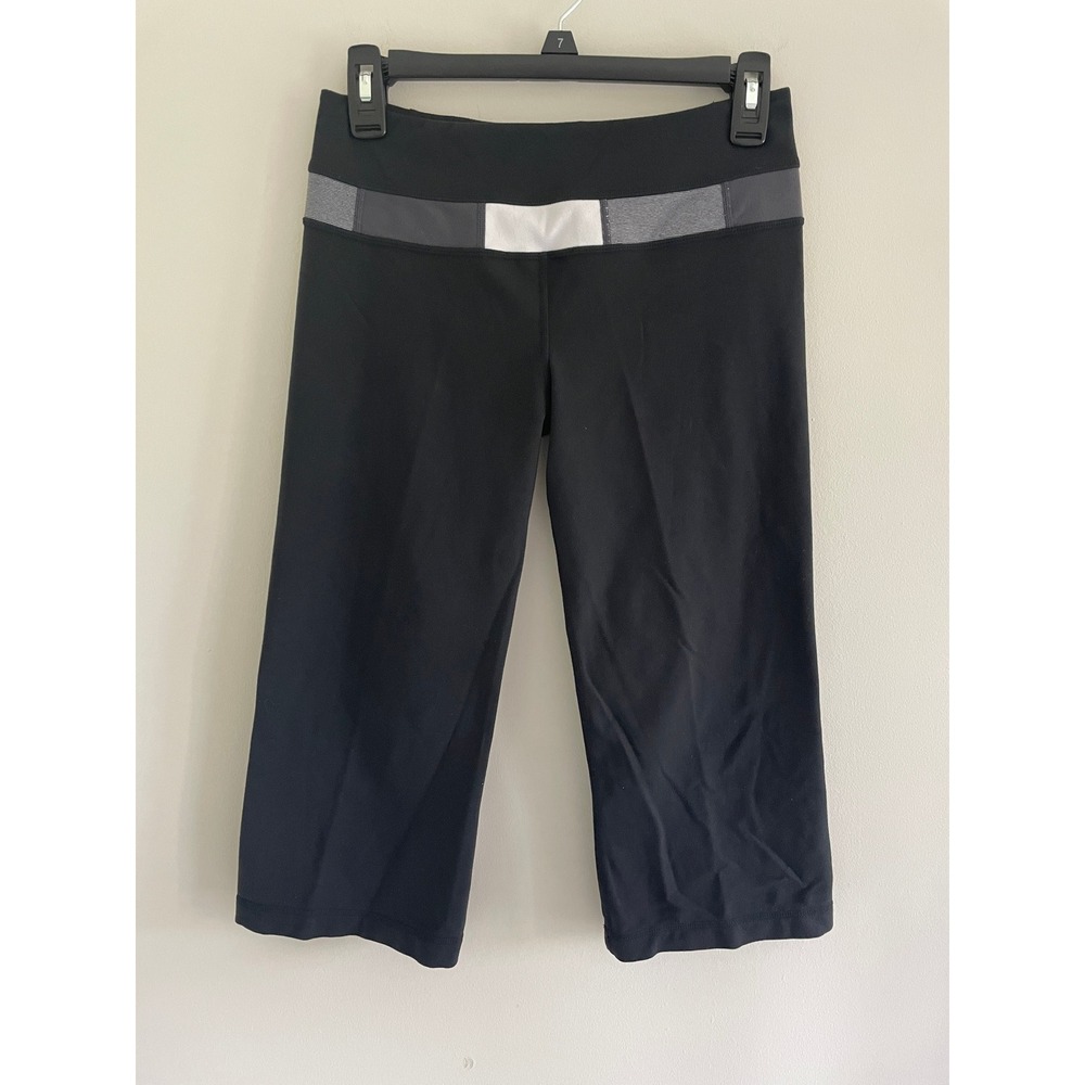 Lululemon Black Colorblock Waistband Cropped Yoga Leggings Capris Womens Size 6